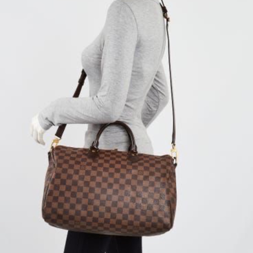 Authentic LOUIS VUITTON Damier Ebene Canvas Speedy Bandouliere 35 Bag Brown - Picture 3 of 12